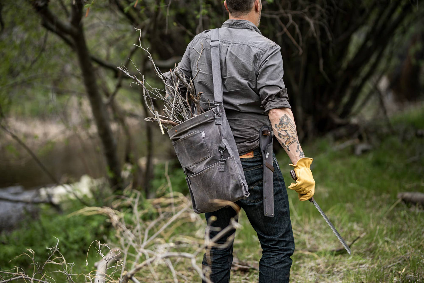 Harvesting & Gathering Bag- Waxed Canvas: Dark Khaki