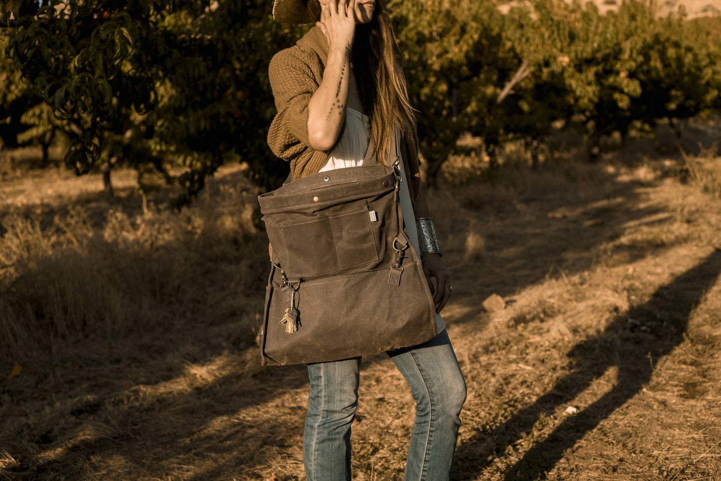 Harvesting & Gathering Bag- Waxed Canvas: Dark Khaki