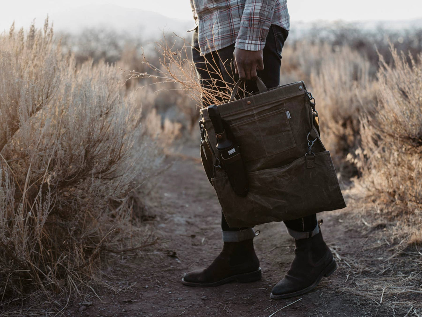 Harvesting & Gathering Bag- Waxed Canvas: Dark Khaki